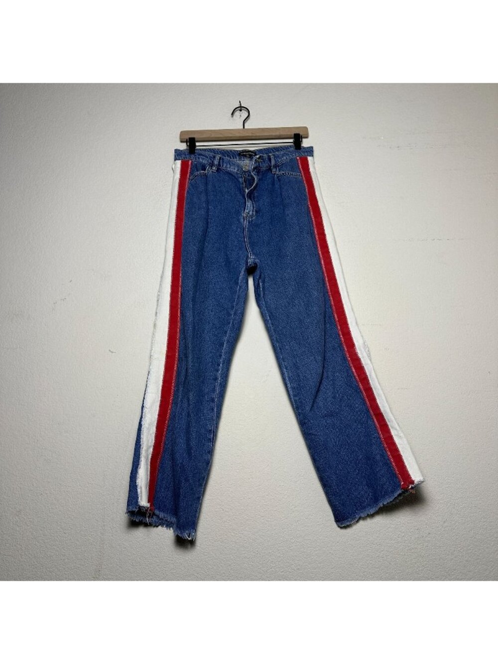 Whistle Denim Distressed Jean Pant Women 30x25 Blue White Striped Blue Straight